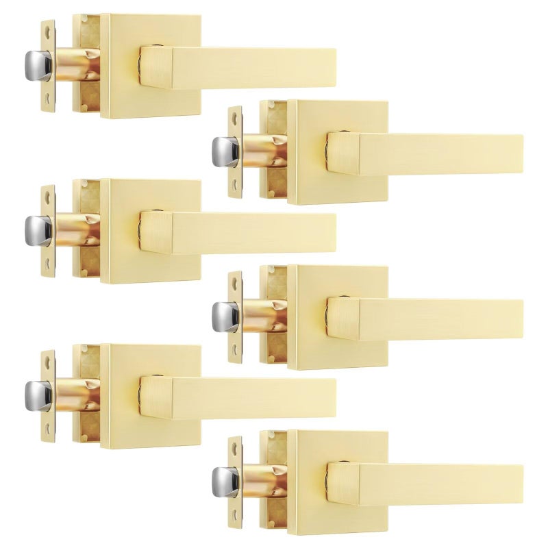 Leydebong 6 Pack Interior Door Handles  Gold Passage Door Knobs  Non-Locking Door Levers  Zinc Alloy Interior Door Knobs for Hallway Closet - Image 1